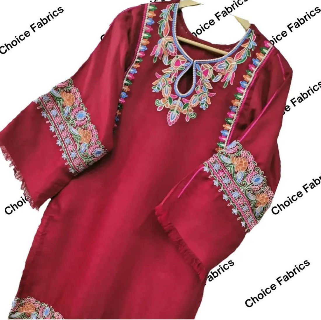 Maroon Pashmina Wool Kurta Cord Set – Embroidered Winter Outfit for Women ChoiceFabrics